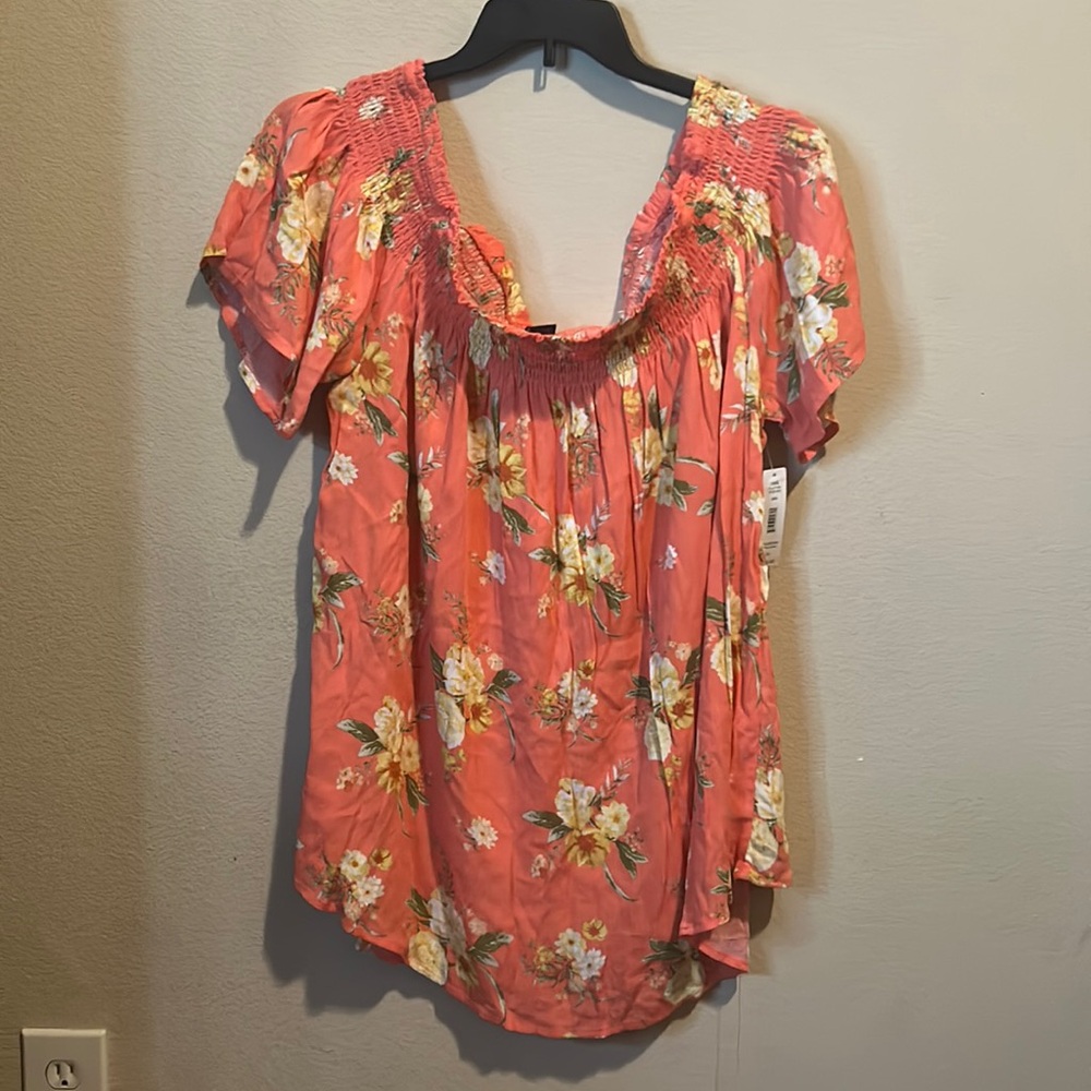 Coral floral on the shoulder blouse by Justify